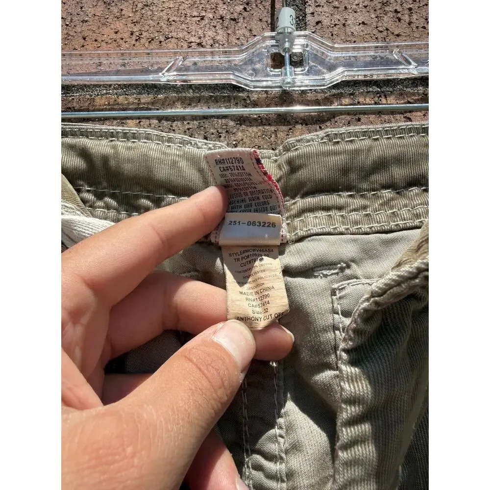 Y2K True Religion Vintage Olive Green Anthony Corduroy Cutoff Cargo Shorts Super
